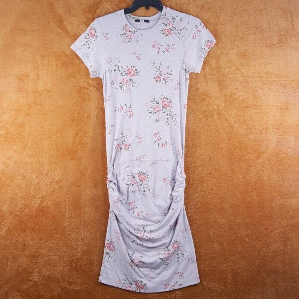 MONROW Womens Dress Maternity Large Gray Flower Pullover T-Shirt Casual